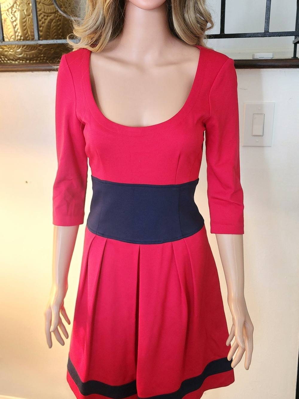 Nanette Lepore Red Dress with Navy Waistband